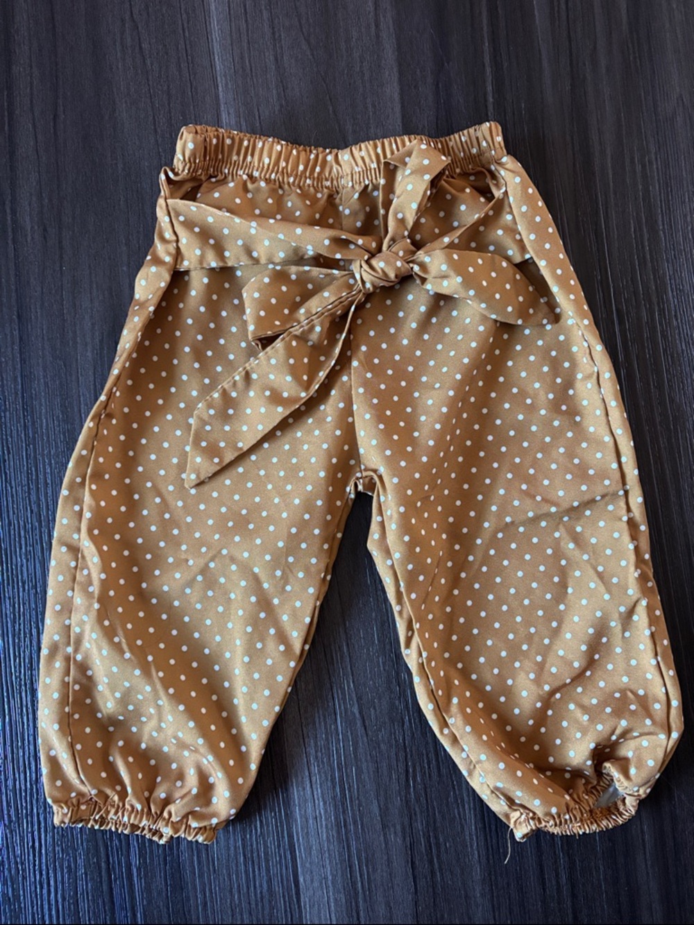 Girls Polka Dot Paperbag Waist Pants - Mustard